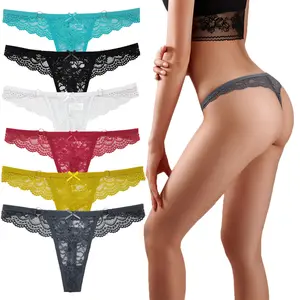 Manufacturer Custom Logo women lace see through underwear panties ladies low-rise seamless breathable thongs and g string