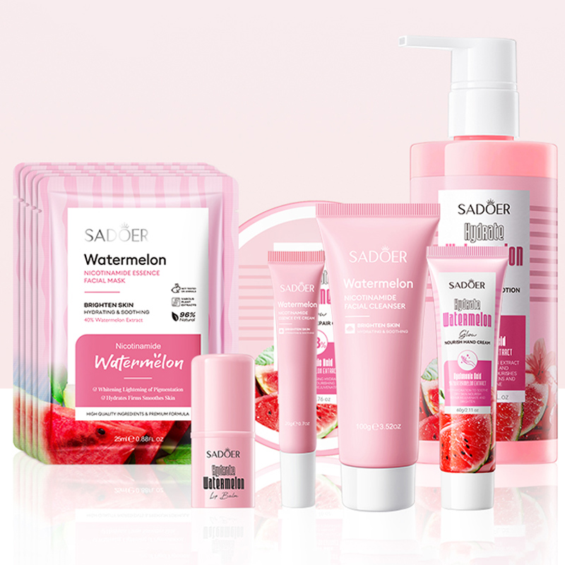 OEM SADOER Unisex Korean Skin Care Set Hot Sale Vitamin C Watermelon Nicotinamide Series Face Serum for Whitening Moisturizing