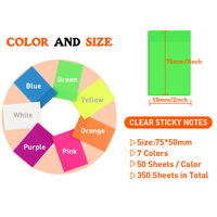 Fournitures scolaires Foska 75*50mm bloc-notes étanche 7 couleurs fluorescentes adhésif fort Transparent PET Notes autocollantes pour le bureau