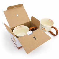 Boîte pliante en carton kraft écologique avec logo personnalisé, poignée en ruban portable, boîte d'emballage pour tasse en céramique, emballage cadeau