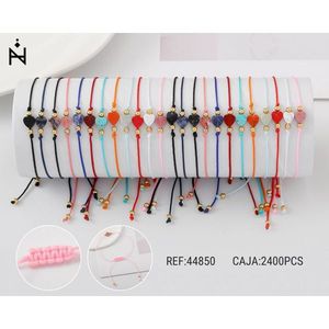 Braccialetti con perline alla moda a forma di cuore con filo colorato, 2400 pezzi in scatola - Product Image 1