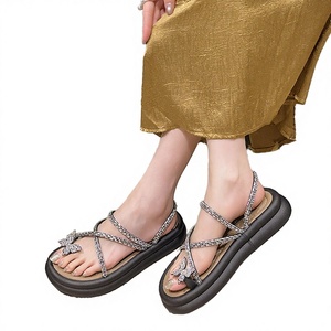 Women's French Flat Sandals Thick Sole Butterfly Knot Thin Strap Platform Outdoor Shopping Summer Beach Trendy Light Weight PVC - Product Image 3
