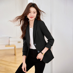 Women's Blazer Khaki Solid Color Polyester Anti-Wrinkle Suit Jacket For Spring Autumn Casual Wear - Product Image 2