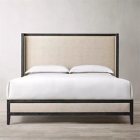 Lit rembourré personnalisable en bois massif de chêne, style américain moderne, taille Queen, avec cadre sculpté à la main, Puding Shanghai