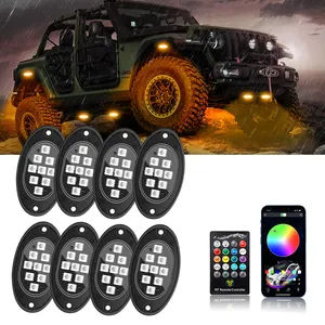 6/8/12pcs-in-1 9LED Coffre de voiture LED Rock Light 12V RGB Lumière d'ambiance extérieure Lampe de fond de voiture Support Télécommande APP Contrôle