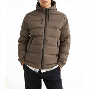 Veste matelassée à capuche marron pour homme, coupe-vent, décontractée, hiver, coupe régulière, rembourrage en duvet, fermeture éclair, couleur unie - Product Image 2