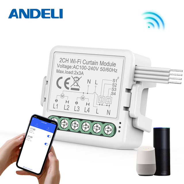 Tuya WiFi Smart 2Gang Curtain Switch Module Home Use Connects Roller Blinds Shutter Electric Motor 240V Smart Life Customizable