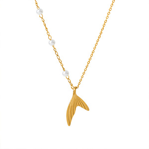 Chaîne délicate avec bijoux en perles pour femmes, collier irrégulier avec queue <span class=keywords><strong>de</strong></span> <span class=keywords><strong>sirène</strong></span>, pendentif créatif distinctif plaqué or - Product Image 6