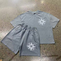Shorts de sport décontractés unisexes surdimensionnés en coton épais avec imprimé graphique boussole personnalisé, délavage rétro, taille élastique et poches
