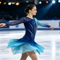 Robe de patinage artistique bleu cyan dégradé avec strass et maille, manches longues, pour enfants et adultes, tenue de performance pour compétition sur glace