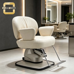 Fauteuil de Barbier Hydraulique Simple Crème en Cuir Anti-taches Entièrement Rembourré avec Bras Souples et Rotation Silencieuse pour Salon de Coiffure <span class=keywords><strong>Local</strong></span> - Product Image 3