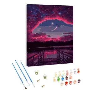 Peinture par numéros DIY Toile Paysage de lac au clair de lune Peinture par numéros pour adultes Art mural moderne