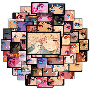 50 Uds dibujos animados Anime chicas hermosos ojos pegatinas de grafiti para teléfono coche decoración estética Kawaii chica pegatina - Product Image 3