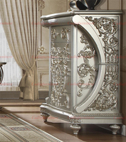 Ensemble de chambre à coucher de luxe de style italien en bois massif argenté sculpté à la main, lit king size, meubles de chambre à coucher pour mariage