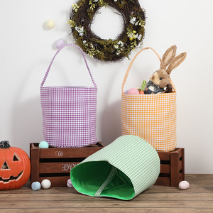 Cesta <span class=keywords><strong>de</strong></span> <span class=keywords><strong>Pascua</strong></span> <span class=keywords><strong>de</strong></span> tela gingham reutilizable, redonda, para la búsqueda <span class=keywords><strong>de</strong></span> huevos, con asa <span class=keywords><strong>de</strong></span> transporte, bolsa <span class=keywords><strong>de</strong></span> almacenamiento forrada multicolor - Product Image 3
