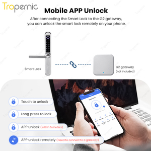 Serrure de sécurité intelligente numérique à empreinte digitale en acier inoxydable et aluminium pour porte coulissante en verre, avec application TT Lock - Product Image 4