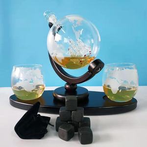2023 Wholesale Handmade Borosilicate Glass Clear Classic Globe Shaped <strong>Decanter</strong> with Oval Wooden Base for <strong>Whiskey</strong> - Product Image 1
