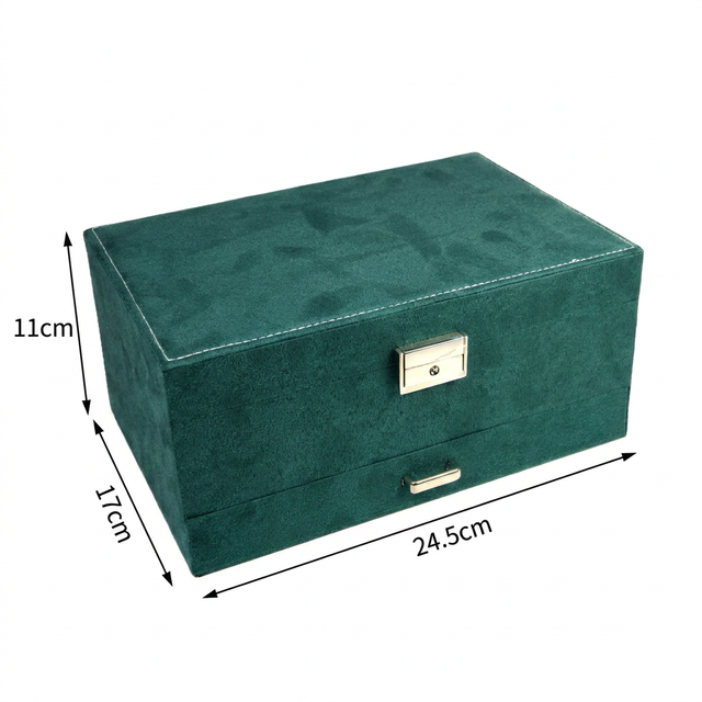 LG7240 Huge Travel Jewelry Box with Custom Logo Mirrored Watch Organizer Necklace Ring Earring Storage Lockable Gift Case Green