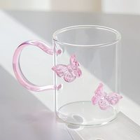 Set hittebestendige, BPA-vrije glazen mokken met schattige unisex vlinderdierenhandvatten van borosilicaatglas, geschikt voor thuis, kantoor, school en als cadeau.