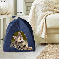 Tente pour animaux de compagnie rectangulaire pliable et respirante en polyester, douce et moelleuse, pour petits chats, avec coussin amovible et fermeture à boutons