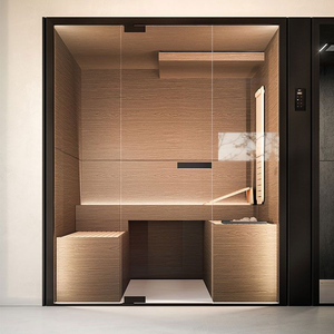Moderna <span class=keywords><strong>Sauna</strong></span> a infrarossi a casa <span class=keywords><strong>palestra</strong></span> con vetro panoramico porta in legno massello cicuta & cedro rosso per la terapia e vista panoramica - Product Image 6