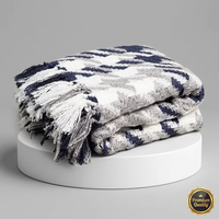 Hahnentritt-Muster Strickdecke mit Quasten für Sofa und Bett, Weiche Gemütliche Jacquard-Texturierte Dekorative Decke für Wohnzimmer