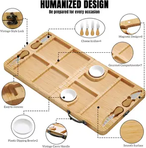 Foldable Cheese Plate Gift Box For Picnic Charcuterie Board With Serving Knife Travel Charcuterie Bamboo Cheese Board Set