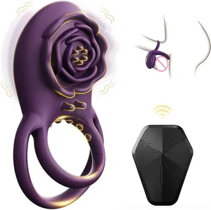 DKKtech振动公鸡戒指与玫瑰阴蒂刺激器快乐阴茎环振动器夫妇成人男女性玩具