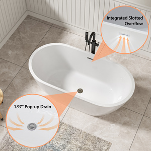 Noi Stock Center drenaggio contemporanea ammollo vasca bianca con Overflow nero <span class=keywords><strong>e</strong></span> scarico 59 "acrilico Freestanding vasca da bagno nave libera - Product Image 6