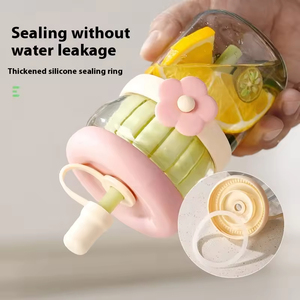Women's Summer Simple Flower Glass Drinkware Premium Quality Customizable Cup <b>Straw</b> for Coffee and Water - Product Image 4