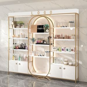 Professional Factory Supply Salon Furniture Display Stand for Hair Beauty Shop with <b>Light</b> Shiny Gold Nail Polish Display Shelf - Product Image 1