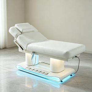 เตียงนวดหน้าไฟฟ้าสีขาว หุ้มหนัง PU ปรับระดับได้ พร้อมไฟ LED ควบคุมด้วยเท้า - Product Image 4