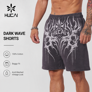 Pantaloncini Casual da Uomo Personalizzati Dark Wave OEM in Cotone Pesante 100% 540GSM, Effetto Vintage Lavato con Acido, Vestibilità Ampia, per Palestra e Tempo Libero - Product Image 1