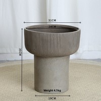 Pot Bunga Lantai Semen Magnesium Bergaris Kaliber Besar Buatan Tangan Gaya Nordik Wabi-Sabi YX152 untuk Monstera Deliciosa