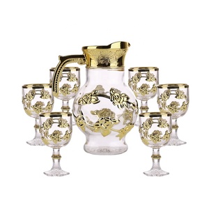 En stock, <span class=keywords><strong>prix</strong></span> bas, ensemble de pichet et de verres en verre, ensemble de 7OCS, pichet à boisson en verre et ensemble de gobelets avec couleurs électro-plaquées or rouge - Product Image 5