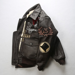 Tuta da volo Bomber Standard ricamata in vera pelle giacca da uomo <span class=keywords><strong>Casual</strong></span> Top Layer <span class=keywords><strong>abbigliamento</strong></span> in vacchetta - Product Image 4