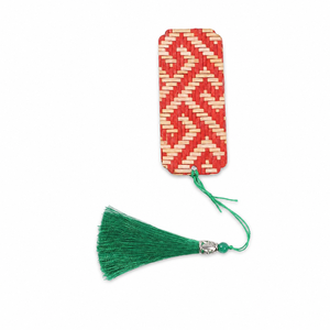 Marque-page en bambou tissé à la main avec pompon, cadeau de lecture en sergé, décoration de papeterie artisanale, vente en gros OEM, marque-page tissé - Product Image 1