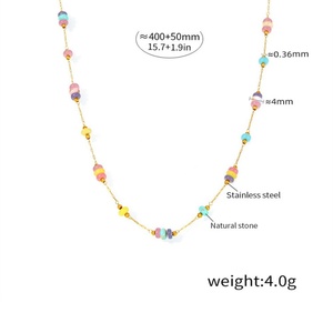 Bohemian Jewelry <b>Set</b> Women Necklace <b>Bracelet</b> Gold Plated Stainless Steel Colorful Natural Stone Beaded Chain Jewelry <b>Set</b> - Product Image 5
