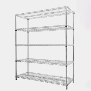 OEM ODM Chrome Plated Wire Shelving Rack 5 Layer Adjustable Metal Mesh Shelf for Store Home Warehouse