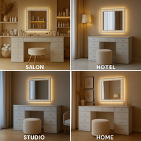 Table de toilette moderne et portable, élégante, avec miroir de maquillage à LED, 5 étoiles, cadeau personnalisé pour la chambre à coucher des femmes, en acier inoxydable