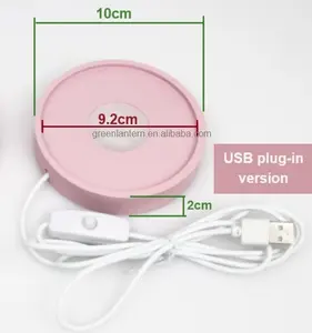 10cm Small Round LED Light Stand Night Lamp Base Fresh Pink White Light Green Switch Control USB Cord Solid Wood Display Base