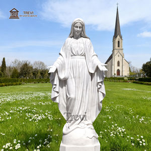 Trevi Hand Gesneden Religieuze Maagd Mary Natuursteen Sculptuur Natuurlijk Wit Marmer Onze Dame Van Genade Standbeeld Met Open Handen - Product Image 6