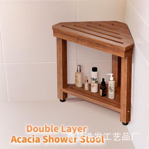 Haofa Wooden Bathroom Stool Solid Wood Shower Seat With <b>Storage</b> Shelf For <b>Bath</b> And Shower Use - Product Image 3