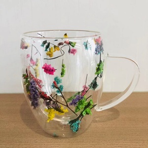 厂家定制高硼硅酸盐双壁玻璃咖啡杯带干花 - Product Image 4
