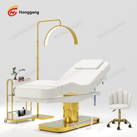 Lit de Beauté Électrique Incurvé en Cuir Blanc Couleur Personnalisée avec 3 Moteurs pour Salon, Massage, Soins du Visage et Cils
