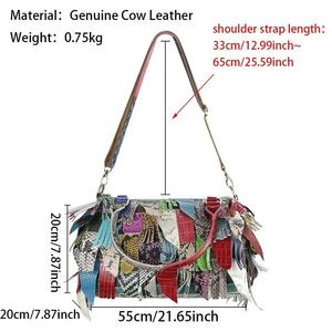Sac à main grande capacité AndoBag pour femmes, sacs à bandoulière en cuir véritable, sac fourre-tout à franges et couleurs contrastées 3096 - Product Image 2