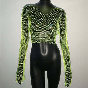 New <strong>Fishnet</strong> Long-Sleeved <strong>Top</strong> Mesh Rhinestone Hot Girl T-shirt Sweet and Spicy Style <strong>Fishnet</strong> <strong>Top</strong> - Product Image 3