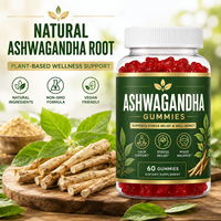 Gummies d'extrait d'Ashwagandha KSM-66 600mg, marque privée OEM, 60 unités, soutien du sommeil et du stress, certifiées Halal et GMP, vente en gros en vrac