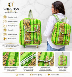 Quilted Cotton Durable Bohemian Student <b>Backpack</b> Tiger Stripe Print Detachable Strap 15 Inches Open Closure School <b>Travel</b> <b>Bag</b> - Product Image 5