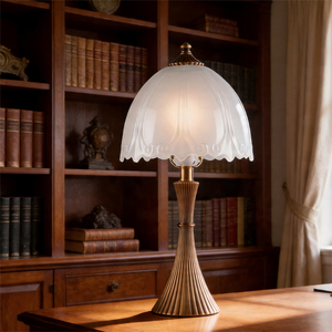 Vintage Cream Style Table Lamp with Embossed Glass Shade, Antique Gold Metal Base, Warm Light Bedside Desk Lamp for Bedroom - Product Image 3